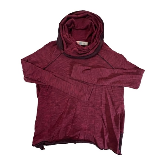 FREE PEOPLE BEACH Cowl Neck Cocoon Pullover Tee Sweater OS Burgundy Red funnel - Picture 8 of 11
